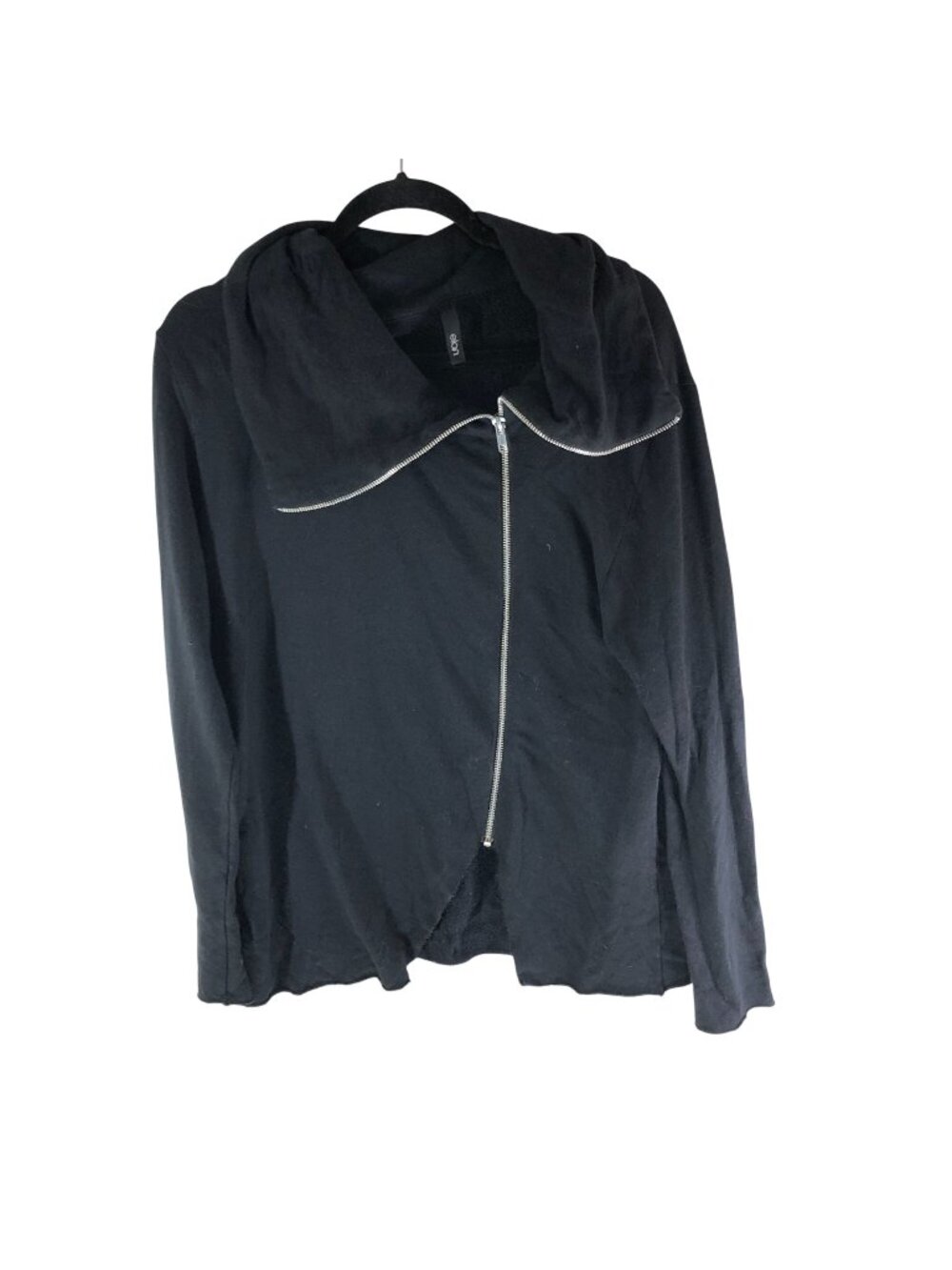 Elan Black Asymmetrical Zip Jacket L Lightweight Cotton Blend Womens Casual Wear